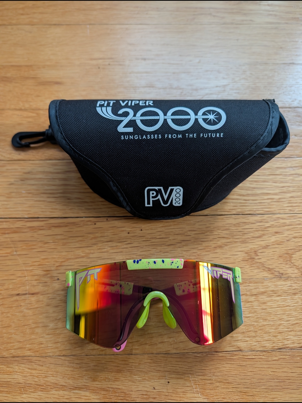 Pit Viper Neon Yellow Frame Multicolor Mirrored Sports Sunglasses And Case